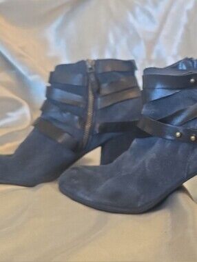 Women’s Navy Blue Suede Ankle Boots with Strap Detail